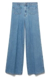 Mango Patch Pocket High Waist Wide Leg Jeans In Blue
