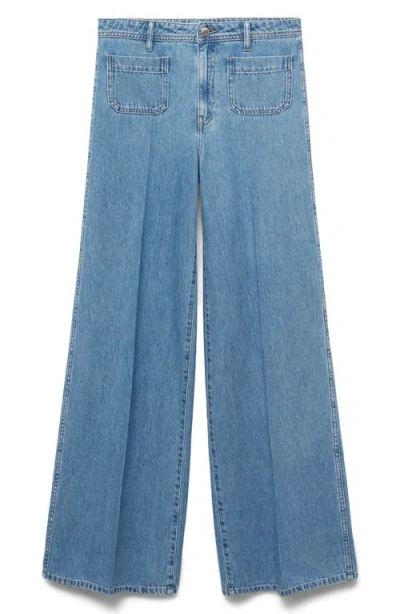 Mango Patch Pocket High Waist Wide Leg Jeans In Blue