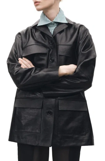 Mango Patch Pocket Leather Jacket In Black