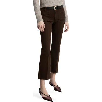 Mango Patch Pocket Raw Hem Crop Flare Jeans In Chocolate