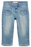 Mango Patch Pocket Side Slit Capri Jeans In Medium Blue