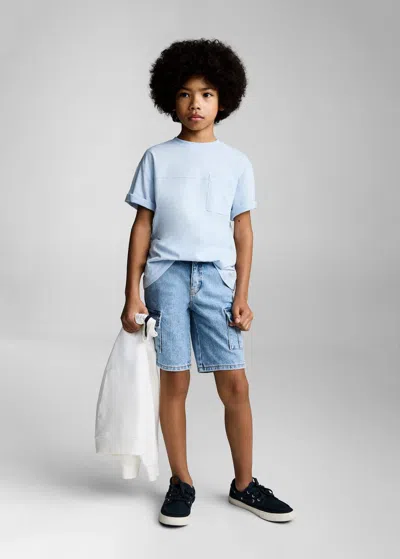 Mango Kids' Patch Pocket T-shirt Blue