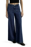 Mango Patch Pocket Wide Leg Jeans In Dark Blue
