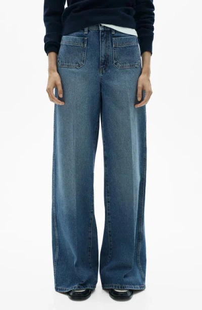 Mango Patch Pocket Wide Leg Jeans In Medium Vintage Blue