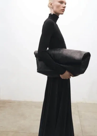 Mango Patchwork Leather Shopper Bag Black