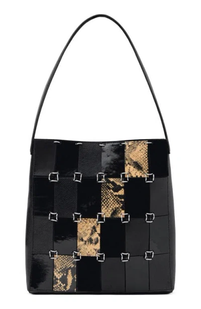 Mango Patchwork Leather Shoulder Bag In Black
