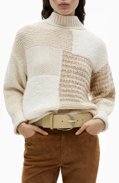 Mango Patchwork Mock Neck Sweater In Ecru