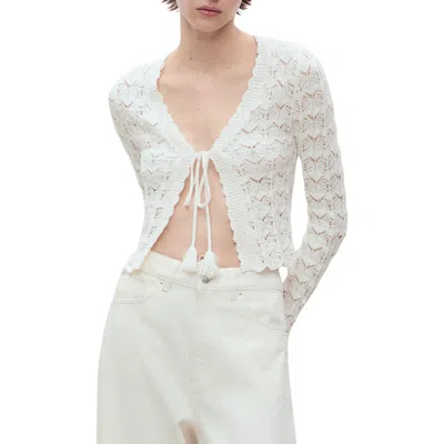 Mango Patri Open Stitch Cardigan In White
