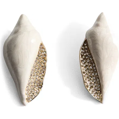 Mango Pavé Shell Drop Earrings In Sand