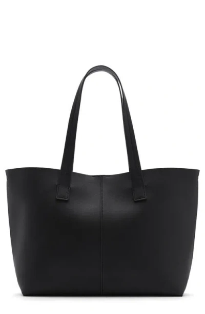 Mango Pebbled Faux Leather Shopper Bag In Black