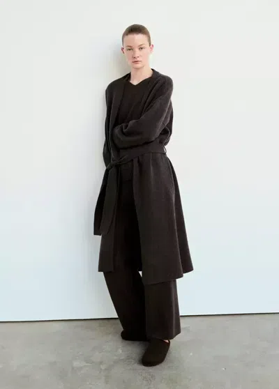 Mango Peignoir Long En Maille In Chocolat