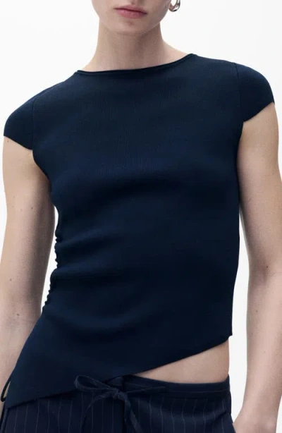 Mango Pepa Side Tie Rib Top In Blue