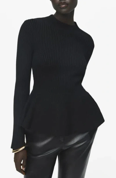 Mango Ribbed Peplum Sweater Black