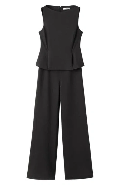 Mango Peplum Sleeveless Jumpsuit In Black
