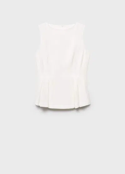 Mango Peplum Top With Pleat Detail White