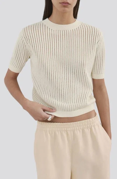Mango Pera Open Stitch Crewneck Sweater In Neutral
