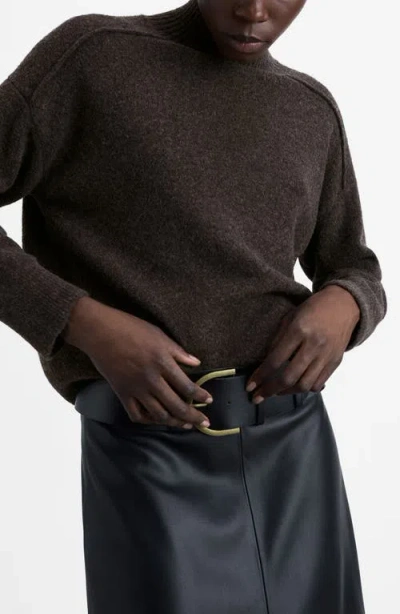 Mango Perkins Collar Knit Sweater In Medium Brown