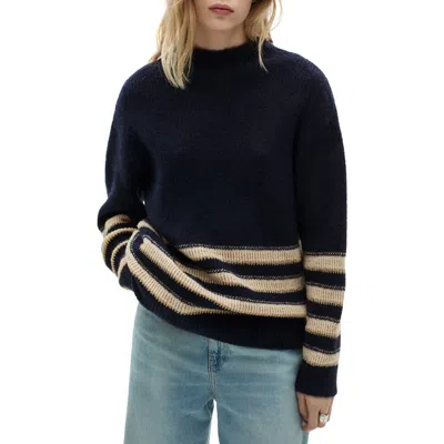 Mango Perkins Collar Stripe Sweater In Dark Navy