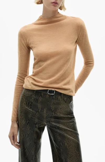 Mango Perkins Funnel Neck Sweater In Marron Moyen