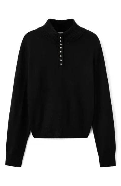 Mango Perkins Half Placket Sweater In Black
