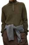Mango Perkins Half Placket Sweater In Green