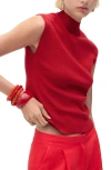 Mango Mock Neck Sleeveless Knit Top In Red