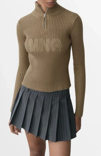 Mango Perkins Logo Half Zip Sweater In Nude