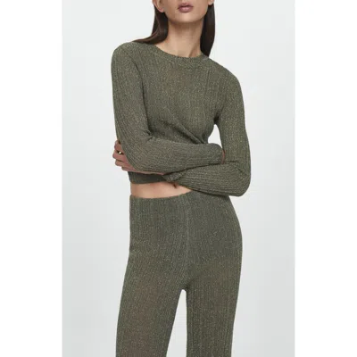Mango Perkins Metallic Sweater In Khaki Green