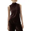 Mango Perkins Mock Neck Corduroy Sleeveless Shell Top In Burgundy