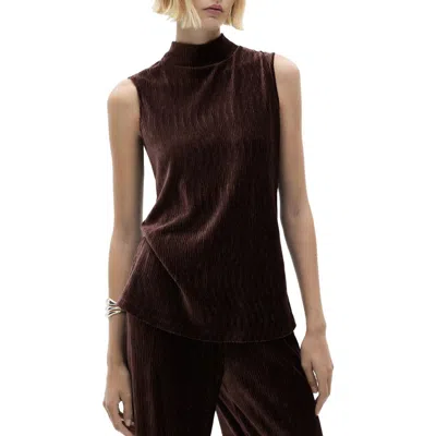 Mango Perkins Mock Neck Corduroy Sleeveless Shell Top In Burgundy