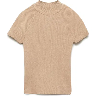 Mango Perkins Mock Neck Rib Sweater In Neutral