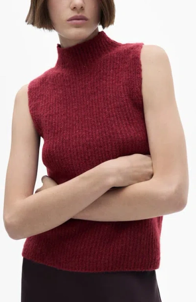 Mango Perkins Mock Neck Rib Sweater Vest In Wine