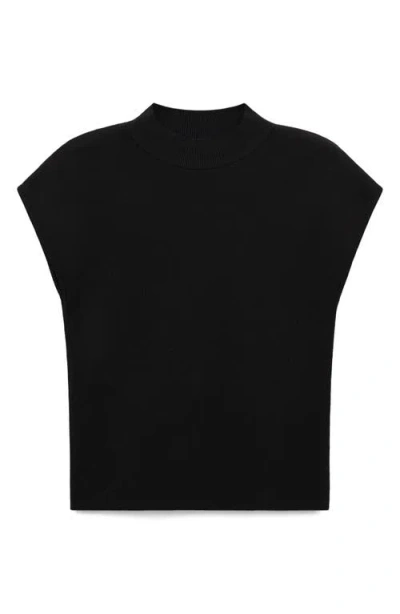 Mango Perkins Mock Neck Short Sleeve Sweater In Black