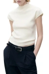 Mango Perkins Mock Neck Short Sleeve Sweater In Neutral