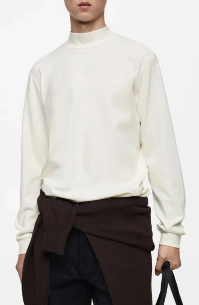 Mango Perkins Mock Neck Stretch Cotton Top In Ecru