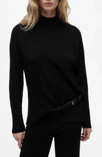 Mango Perkins Mock Neck Sweater In Black