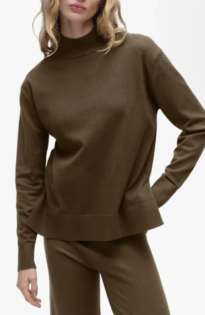 Mango Perkins Mock Neck Sweater In Khaki