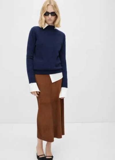 Mango 100% Cashmere Sweater With Perkins Neck In Dark Navy