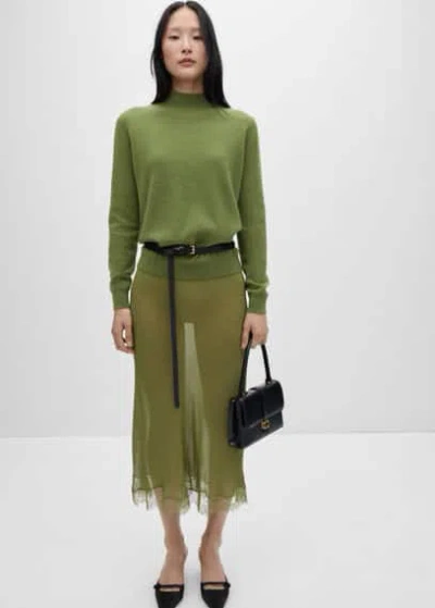 Mango 100% Cashmere Sweater With Perkins Neck In Green
