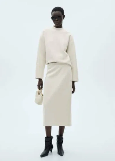 Mango Perkins-neck Bouclé Sweatshirt In Ecru