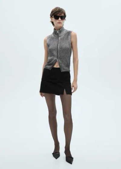 Mango - Gilet Foil Col Montant Argent - M - Femme