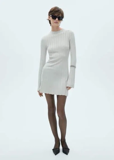 Mango Perkins-neck Knitted Dress Beige