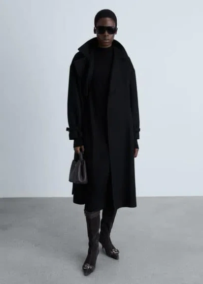 Mango Perkins-neck Knitted Dress Black