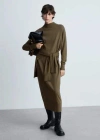 Mango - Robe Maille Col Montant Kaki - M - Femme In Khaki