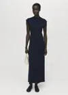 Mango Perkins-neck Knitted Dress Navy In Blue