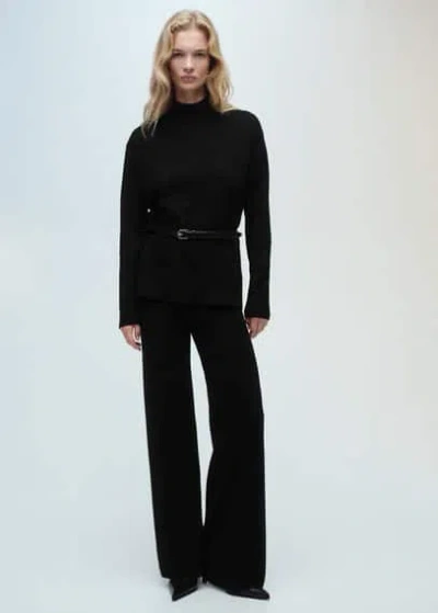 Mango Perkins Neck Knitted Sweater Black