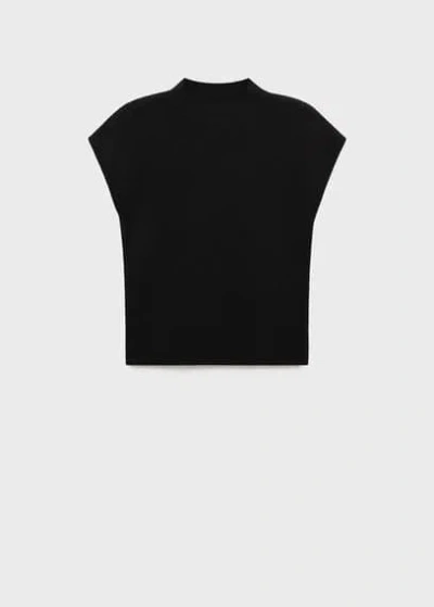 Mango Perkins-neck Short-sleeved Sweater Black