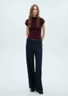 Mango Perkins-neck Short-sleeved Sweater Maroon