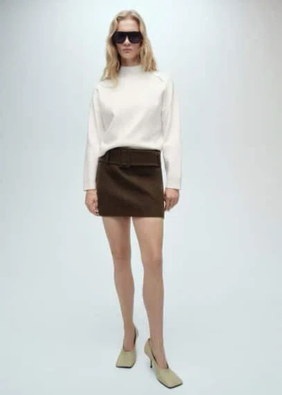 Mango Perkins-neck Sweater With Zip Ecru
