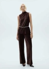 Mango Perkins Neck Velvet Top Burgundy